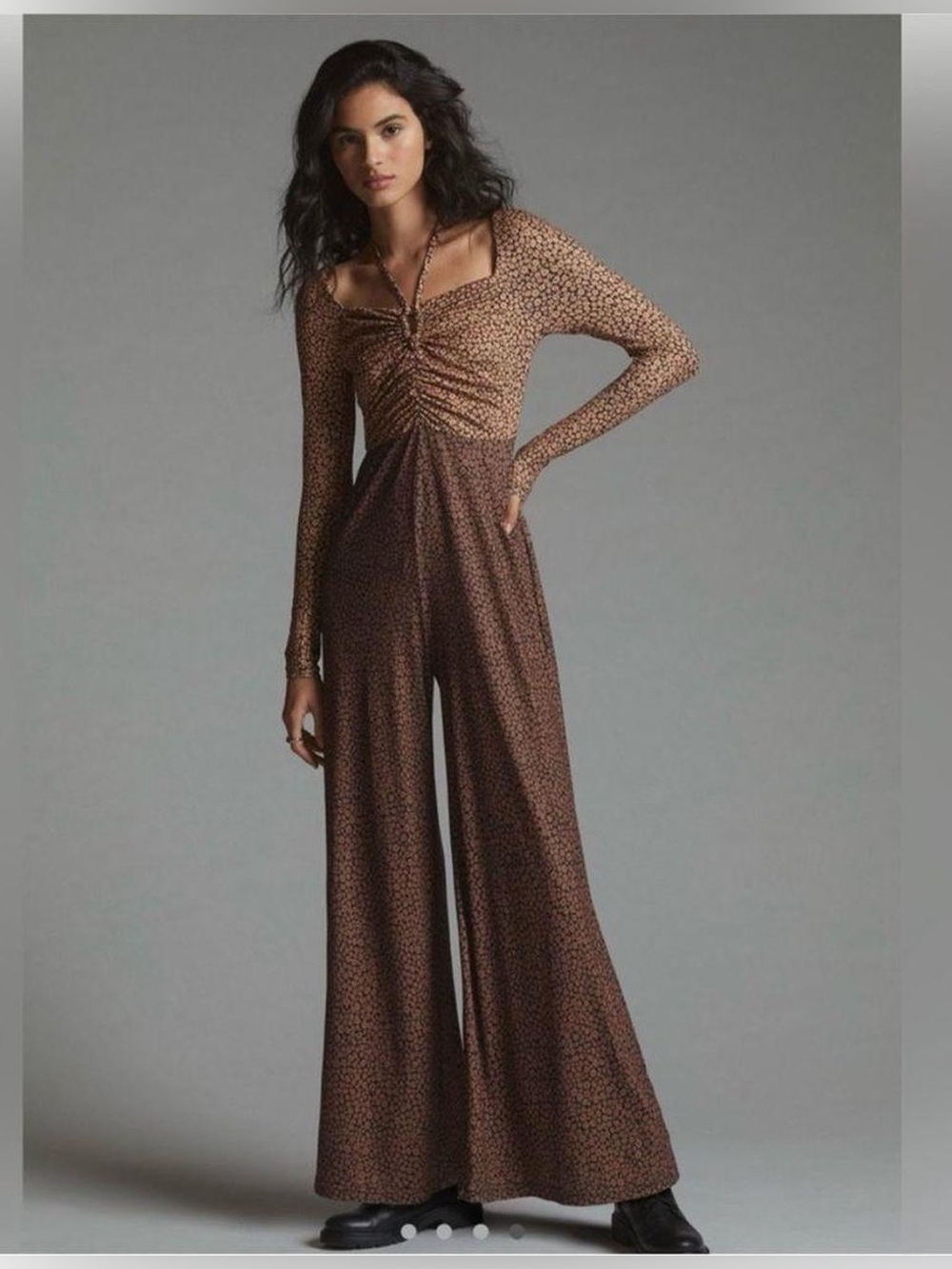 Hutch Anthropologie ombre brown floral jumpsuit size medium